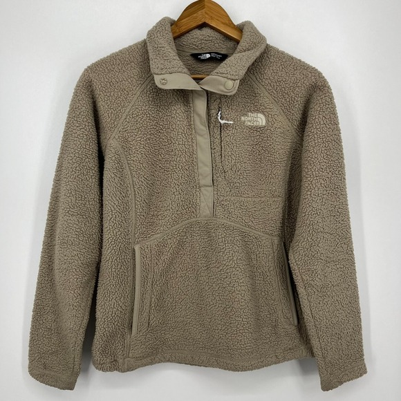 The North Face Sweatshirt Women's M Beige Sherpa Pullover Collared Outerwear - Picture 1 of 12